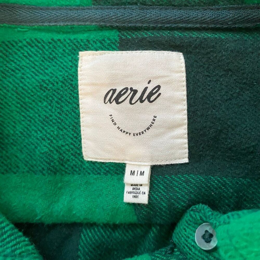 Aerie Green Plaid Flannel Shirt Button Down Cozy Oversized Top Size M - Picture 4 of 8